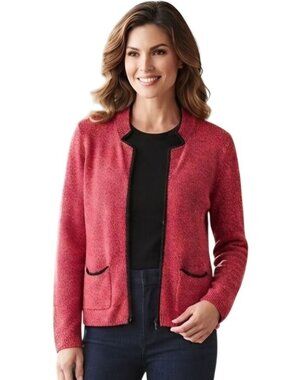 South Cotton Heavyweight Marled Zip Front Cardigan Sweater Pockets Size L